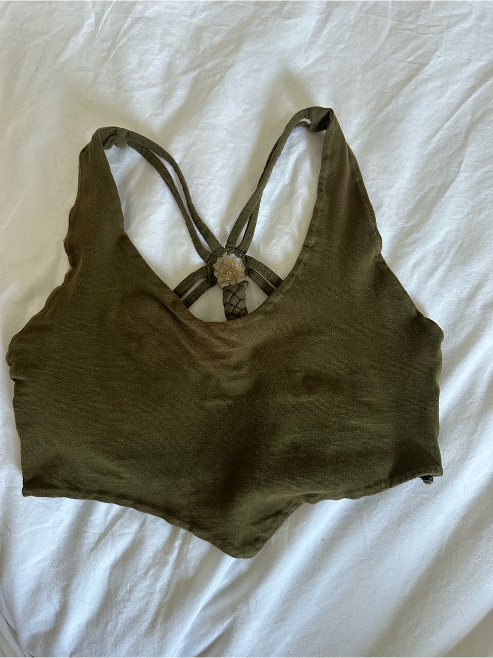 Olive Green Braided-Back Crop Bralette